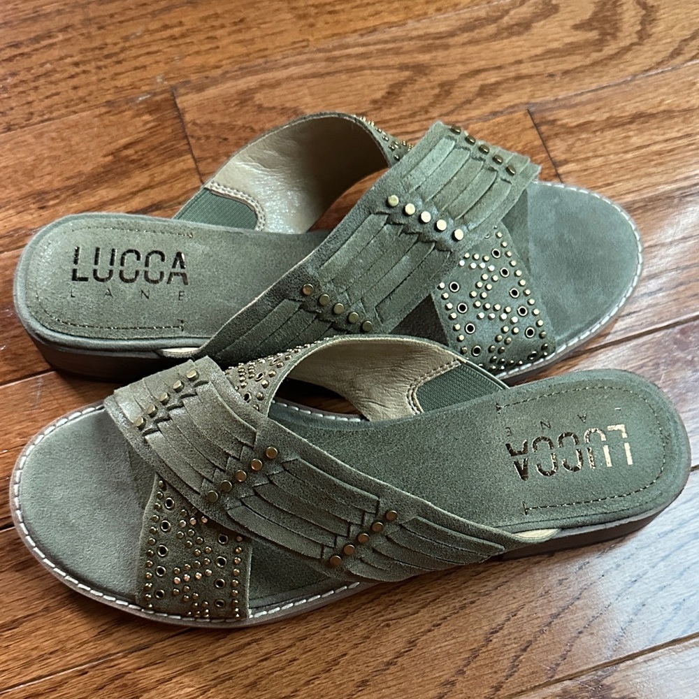 Lucca Lane Olive Green Studded Sandals